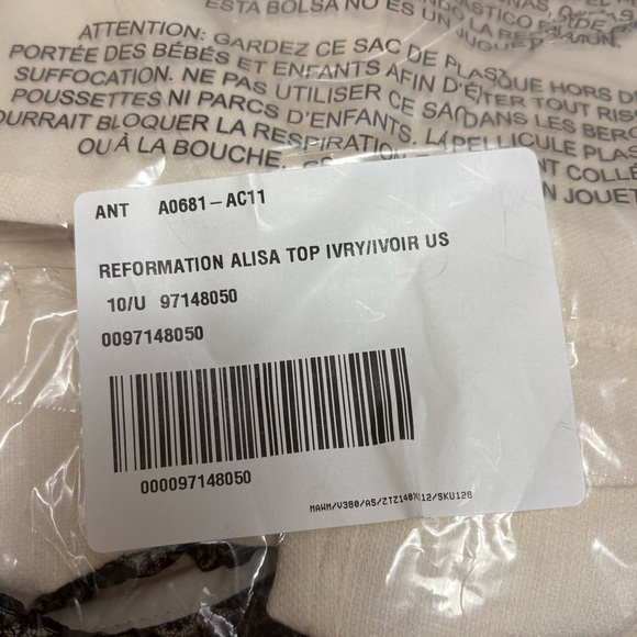 Reformation Alisa Top Ivory White Black Lace Size 10 NWT Nee - Picture 16 of 16